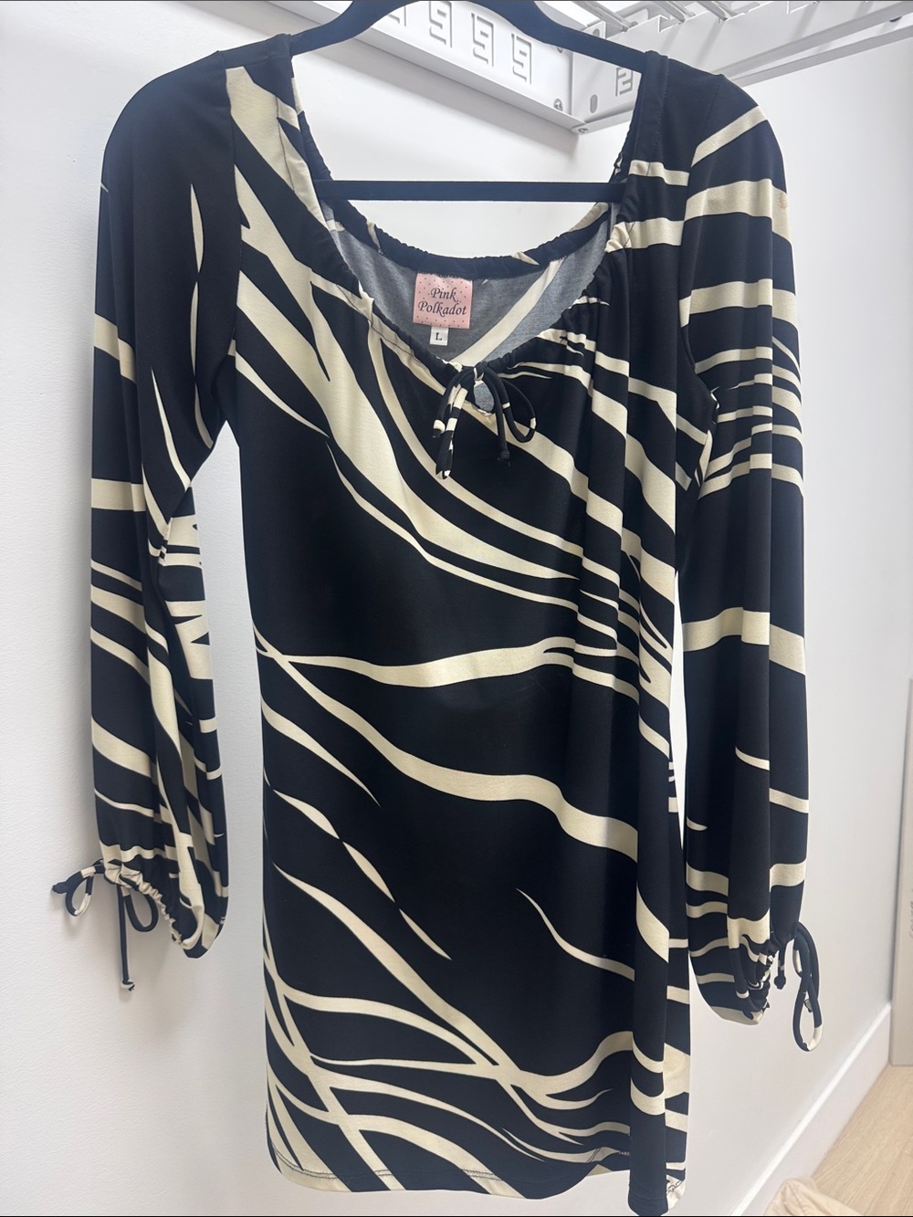Pink Polkadot Black & Cream Mixed-Stripe Tunic